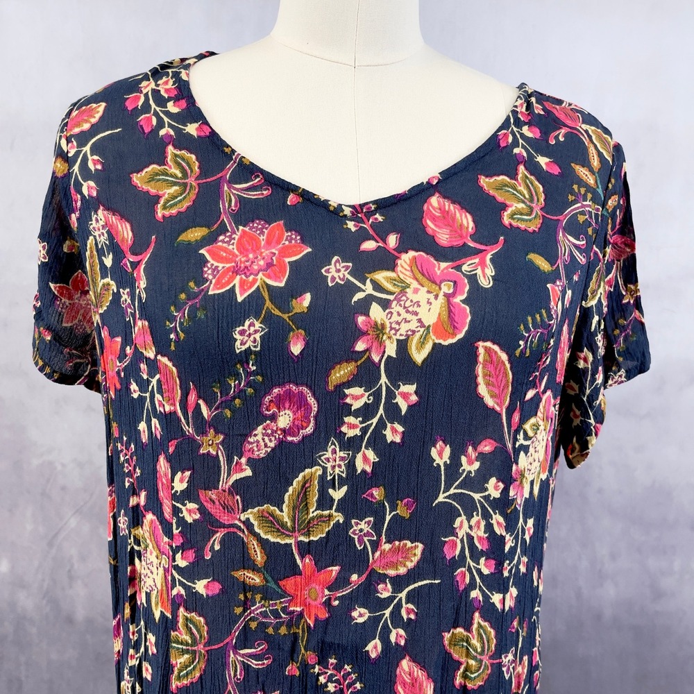 Woman Within Floral Maxi Dress Size 14 Gauzy Cottage Resort Feminine Summer Boho - Picture 3 of 11